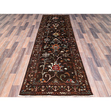 Load image into Gallery viewer, 2&#39;8&quot;x8&#39;5&quot; Dark Choclate Brown, Hand Knotted, Densely Woven, Velvety Wool, Flower Blossom Design, Oriental Afghan Sultani Runner Rug FWR521382