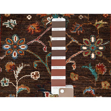 Load image into Gallery viewer, 2&#39;8&quot;x8&#39;5&quot; Dark Choclate Brown, Hand Knotted, Densely Woven, Velvety Wool, Flower Blossom Design, Oriental Afghan Sultani Runner Rug FWR521382