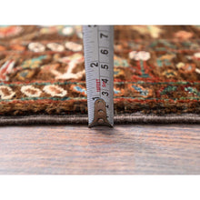 Load image into Gallery viewer, 2&#39;8&quot;x8&#39;5&quot; Dark Choclate Brown, Hand Knotted, Densely Woven, Velvety Wool, Flower Blossom Design, Oriental Afghan Sultani Runner Rug FWR521382