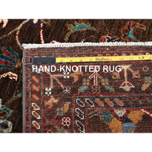 Load image into Gallery viewer, 2&#39;8&quot;x8&#39;5&quot; Dark Choclate Brown, Hand Knotted, Densely Woven, Velvety Wool, Flower Blossom Design, Oriental Afghan Sultani Runner Rug FWR521382