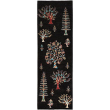 Load image into Gallery viewer, 2&#39;6&quot;x8&#39; Asphalt Black With Colorful Tribal Tree Design, Densely Woven, Organic Wool, Hand Knotted, Afghan Sultani, Oriental Runner Rug FWR521394