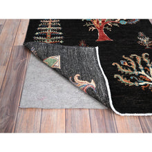 Load image into Gallery viewer, 2&#39;6&quot;x8&#39; Asphalt Black With Colorful Tribal Tree Design, Densely Woven, Organic Wool, Hand Knotted, Afghan Sultani, Oriental Runner Rug FWR521394