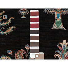 Load image into Gallery viewer, 2&#39;6&quot;x8&#39; Asphalt Black With Colorful Tribal Tree Design, Densely Woven, Organic Wool, Hand Knotted, Afghan Sultani, Oriental Runner Rug FWR521394