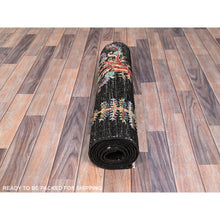 Load image into Gallery viewer, 2&#39;6&quot;x8&#39; Asphalt Black With Colorful Tribal Tree Design, Densely Woven, Organic Wool, Hand Knotted, Afghan Sultani, Oriental Runner Rug FWR521394