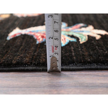 Load image into Gallery viewer, 2&#39;6&quot;x8&#39; Asphalt Black With Colorful Tribal Tree Design, Densely Woven, Organic Wool, Hand Knotted, Afghan Sultani, Oriental Runner Rug FWR521394