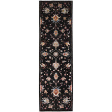 Load image into Gallery viewer, 2&#39;5&quot;x8&#39;3&quot; Crow Black, Vegetable Dyes, Hand Knotted And Densely Woven Soft Wool, Afghan Sultani All Over Floral Design, Oriental Rug FWR521406