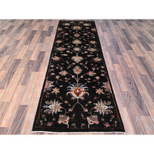 Load image into Gallery viewer, 2&#39;5&quot;x8&#39;3&quot; Crow Black, Vegetable Dyes, Hand Knotted And Densely Woven Soft Wool, Afghan Sultani All Over Floral Design, Oriental Rug FWR521406