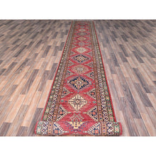 Load image into Gallery viewer, 2&#39;8&quot;x20&#39;10&quot; Fire Brick Red, Geometric Medallions Design, 100% Wool, Afghan Super Kazak, Natural Dyes, , Denser Weave, Hand Knotted, XL Runner Oriental Rug FWR521478