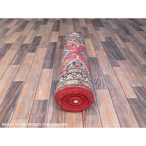 2'8"x20'10" Fire Brick Red, Geometric Medallions Design, 100% Wool, Afghan Super Kazak, Natural Dyes, , Denser Weave, Hand Knotted, XL Runner Oriental Rug FWR521478