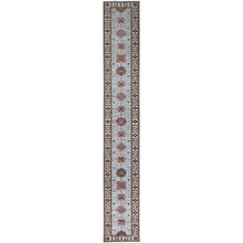 Load image into Gallery viewer, 2&#39;9&quot;x18&#39;2&quot; Jubilee Gray and Cosmic Latte White, Vegetable Dyes, Denser Weave Organic Wool, Hand Knotted Afghan Super Kazak with Tribal Geometric Medallions, XL Runner Oriental Rug FWR521496