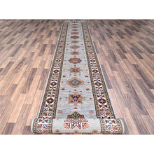 Load image into Gallery viewer, 2&#39;9&quot;x18&#39;2&quot; Jubilee Gray and Cosmic Latte White, Vegetable Dyes, Denser Weave Organic Wool, Hand Knotted Afghan Super Kazak with Tribal Geometric Medallions, XL Runner Oriental Rug FWR521496