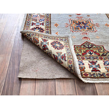 Load image into Gallery viewer, 2&#39;9&quot;x18&#39;2&quot; Jubilee Gray and Cosmic Latte White, Vegetable Dyes, Denser Weave Organic Wool, Hand Knotted Afghan Super Kazak with Tribal Geometric Medallions, XL Runner Oriental Rug FWR521496