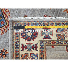 Load image into Gallery viewer, 2&#39;9&quot;x18&#39;2&quot; Jubilee Gray and Cosmic Latte White, Vegetable Dyes, Denser Weave Organic Wool, Hand Knotted Afghan Super Kazak with Tribal Geometric Medallions, XL Runner Oriental Rug FWR521496