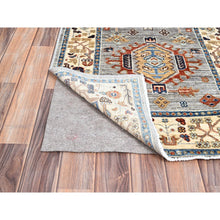 Load image into Gallery viewer, 2&#39;7&quot;x13&#39;5&quot; Garden Gray and Simply White, Hand Knotted Afghan Super Kazak Vegetable Dyes, Geometric Medallions, Denser Weave, Pure Wool, Oriental Runner Rug FWR521508