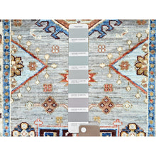 Load image into Gallery viewer, 2&#39;7&quot;x13&#39;5&quot; Garden Gray and Simply White, Hand Knotted Afghan Super Kazak Vegetable Dyes, Geometric Medallions, Denser Weave, Pure Wool, Oriental Runner Rug FWR521508