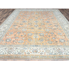 Load image into Gallery viewer, 9&#39;9&quot;x12&#39;5&quot; Burnt Sienna Pink, Antiqued Persian Tabriz, Cropped Thin, Evenly Worn Oragnic Wool Hand Knotted, Sheared Low Distressed Look, All Over Floral Design, Clean with Sides and Ends Professionally Secured, Oriental Rug FWR521544