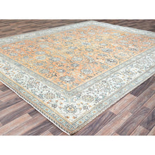 Load image into Gallery viewer, 9&#39;9&quot;x12&#39;5&quot; Burnt Sienna Pink, Antiqued Persian Tabriz, Cropped Thin, Evenly Worn Oragnic Wool Hand Knotted, Sheared Low Distressed Look, All Over Floral Design, Clean with Sides and Ends Professionally Secured, Oriental Rug FWR521544