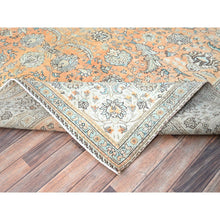 Load image into Gallery viewer, 9&#39;9&quot;x12&#39;5&quot; Burnt Sienna Pink, Antiqued Persian Tabriz, Cropped Thin, Evenly Worn Oragnic Wool Hand Knotted, Sheared Low Distressed Look, All Over Floral Design, Clean with Sides and Ends Professionally Secured, Oriental Rug FWR521544