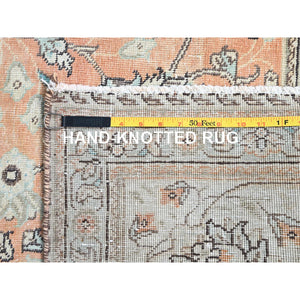 9'9"x12'5" Burnt Sienna Pink, Antiqued Persian Tabriz, Cropped Thin, Evenly Worn Oragnic Wool Hand Knotted, Sheared Low Distressed Look, All Over Floral Design, Clean with Sides and Ends Professionally Secured, Oriental Rug FWR521544