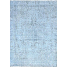 Load image into Gallery viewer, 7&#39;1&quot;x9&#39;9&quot; Corydalis Blue, Hand Knotted Cropped Thin Old Persian Tabriz, Even Wear, Sides and Ends Professionally Secured, Cleaned, Sheared Low, Good Condition Velvety Wool Oriental Rug FWR521556