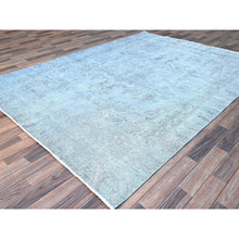 Load image into Gallery viewer, 7&#39;1&quot;x9&#39;9&quot; Corydalis Blue, Hand Knotted Cropped Thin Old Persian Tabriz, Even Wear, Sides and Ends Professionally Secured, Cleaned, Sheared Low, Good Condition Velvety Wool Oriental Rug FWR521556