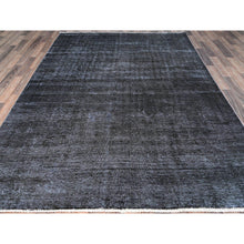 Load image into Gallery viewer, 6&#39;3&quot;x9&#39;3&quot; Vulcan Black, Hand Knotted Vintage Persian Tabriz, Shiny Wool, Distressed Look, Cropped Thin, Sheared Low, Evenly Worn Shabby Chic, Sides and Ends Professionally Secured, Oriental Rug FWR521562