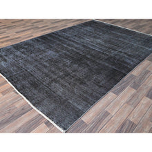 Load image into Gallery viewer, 6&#39;3&quot;x9&#39;3&quot; Vulcan Black, Hand Knotted Vintage Persian Tabriz, Shiny Wool, Distressed Look, Cropped Thin, Sheared Low, Evenly Worn Shabby Chic, Sides and Ends Professionally Secured, Oriental Rug FWR521562