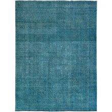 Load image into Gallery viewer, 9&#39;4&quot;x12&#39;7&quot; Meadowbrook Blue, Distressed Look 100% Wool Hand Knotted Vintage Persian Tabriz, Overdyed, Sides and Ends Professionally Secured and Cleaned, Even Wear Oriental Rug FWR521568