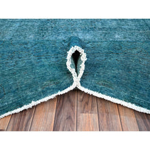 Load image into Gallery viewer, 9&#39;4&quot;x12&#39;7&quot; Meadowbrook Blue, Distressed Look 100% Wool Hand Knotted Vintage Persian Tabriz, Overdyed, Sides and Ends Professionally Secured and Cleaned, Even Wear Oriental Rug FWR521568