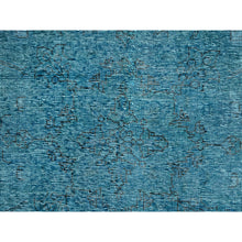 Load image into Gallery viewer, 9&#39;4&quot;x12&#39;7&quot; Meadowbrook Blue, Distressed Look 100% Wool Hand Knotted Vintage Persian Tabriz, Overdyed, Sides and Ends Professionally Secured and Cleaned, Even Wear Oriental Rug FWR521568