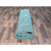 Load image into Gallery viewer, 9&#39;4&quot;x12&#39;7&quot; Meadowbrook Blue, Distressed Look 100% Wool Hand Knotted Vintage Persian Tabriz, Overdyed, Sides and Ends Professionally Secured and Cleaned, Even Wear Oriental Rug FWR521568