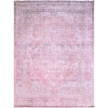 Load image into Gallery viewer, 9&#39;5&quot;x12&#39;7&quot; Sherbet Pink, Hand Knotted Extra Soft Wool Even Wear, Sides and Ends Professionally Secured and Cleaned, Good Condition, Sheared Low, Vintage Persian Tabriz, Cropped Thin, Abrash Distressed Oriental Rug FWR521580