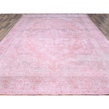 Load image into Gallery viewer, 9&#39;5&quot;x12&#39;7&quot; Sherbet Pink, Hand Knotted Extra Soft Wool Even Wear, Sides and Ends Professionally Secured and Cleaned, Good Condition, Sheared Low, Vintage Persian Tabriz, Cropped Thin, Abrash Distressed Oriental Rug FWR521580