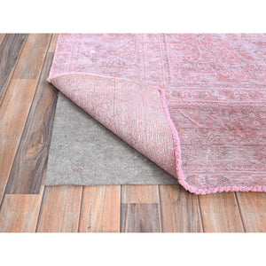 9'5"x12'7" Sherbet Pink, Hand Knotted Extra Soft Wool Even Wear, Sides and Ends Professionally Secured and Cleaned, Good Condition, Sheared Low, Vintage Persian Tabriz, Cropped Thin, Abrash Distressed Oriental Rug FWR521580