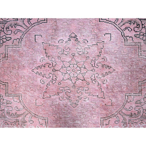 9'5"x12'7" Sherbet Pink, Hand Knotted Extra Soft Wool Even Wear, Sides and Ends Professionally Secured and Cleaned, Good Condition, Sheared Low, Vintage Persian Tabriz, Cropped Thin, Abrash Distressed Oriental Rug FWR521580