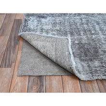 Load image into Gallery viewer, 9&#39;6&quot;x12&#39;4&quot; Asphalt Gray, Hand Knotted Sides and Ends Professionally Secured and Cleaned, Sheared Low, Vintage Persian Tabriz, Cropped Thin, Abrash Distressed Worn Wool Oriental Rug FWR521586