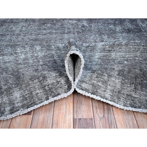 9'6"x12'4" Asphalt Gray, Hand Knotted Sides and Ends Professionally Secured and Cleaned, Sheared Low, Vintage Persian Tabriz, Cropped Thin, Abrash Distressed Worn Wool Oriental Rug FWR521586