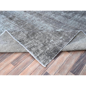 9'6"x12'4" Asphalt Gray, Hand Knotted Sides and Ends Professionally Secured and Cleaned, Sheared Low, Vintage Persian Tabriz, Cropped Thin, Abrash Distressed Worn Wool Oriental Rug FWR521586