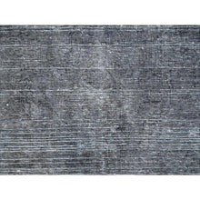 Load image into Gallery viewer, 9&#39;6&quot;x12&#39;4&quot; Asphalt Gray, Hand Knotted Sides and Ends Professionally Secured and Cleaned, Sheared Low, Vintage Persian Tabriz, Cropped Thin, Abrash Distressed Worn Wool Oriental Rug FWR521586