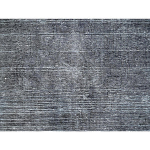 9'6"x12'4" Asphalt Gray, Hand Knotted Sides and Ends Professionally Secured and Cleaned, Sheared Low, Vintage Persian Tabriz, Cropped Thin, Abrash Distressed Worn Wool Oriental Rug FWR521586