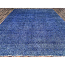 Load image into Gallery viewer, 10&#39;x12&#39;7&quot; Lyons Blue, Hand Knotted Vintage Persian Tabriz, Cleaned, Sides and Ends Professionally Secured, Overdyed Distressed, Sheared Low, Evenly Worn Natural Wool Oriental Rug FWR521598