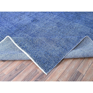 10'x12'7" Lyons Blue, Hand Knotted Vintage Persian Tabriz, Cleaned, Sides and Ends Professionally Secured, Overdyed Distressed, Sheared Low, Evenly Worn Natural Wool Oriental Rug FWR521598