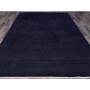 6'5"x9'5" Onyx Black, Overdyed, Evenly Worn, Cropped Thin, Hand Knotted Sides and Ends Professionally Secured, Vintage Persian Tabriz, Sheared Low, Cleaned, Extra Soft Wool, Oriental Rug FWR521616