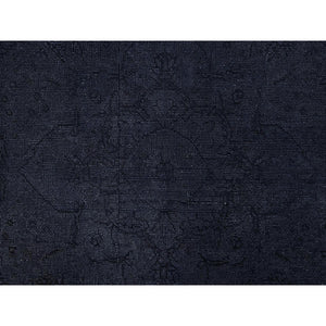 6'5"x9'5" Onyx Black, Overdyed, Evenly Worn, Cropped Thin, Hand Knotted Sides and Ends Professionally Secured, Vintage Persian Tabriz, Sheared Low, Cleaned, Extra Soft Wool, Oriental Rug FWR521616