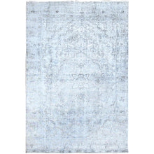 Load image into Gallery viewer, 6&#39;x8&#39;10&quot; Blue Gray, Hand Knotted Sides and Ends Professionally Secured and Cleaned, Vintage Persian Tabriz, Cropped Thin, Sheared Low, Evenly Worn, Shiny Wool, Oriental Distressed Rug FWR521622