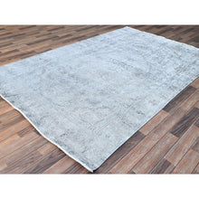 Load image into Gallery viewer, 6&#39;x8&#39;10&quot; Blue Gray, Hand Knotted Sides and Ends Professionally Secured and Cleaned, Vintage Persian Tabriz, Cropped Thin, Sheared Low, Evenly Worn, Shiny Wool, Oriental Distressed Rug FWR521622