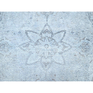 6'x8'10" Blue Gray, Hand Knotted Sides and Ends Professionally Secured and Cleaned, Vintage Persian Tabriz, Cropped Thin, Sheared Low, Evenly Worn, Shiny Wool, Oriental Distressed Rug FWR521622