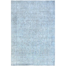 Load image into Gallery viewer, 6&#39;x8&#39;9&quot; Celestial Blue, Vintage Persian Tabriz, Hand Knotted Cropped Thin, Sheared Low, Evenly Worn, 100% Wool, Sides and Ends Professionally Secured and Cleaned, Oriental Distressed Rug FWR521628