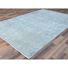 Load image into Gallery viewer, 6&#39;x8&#39;9&quot; Celestial Blue, Vintage Persian Tabriz, Hand Knotted Cropped Thin, Sheared Low, Evenly Worn, 100% Wool, Sides and Ends Professionally Secured and Cleaned, Oriental Distressed Rug FWR521628