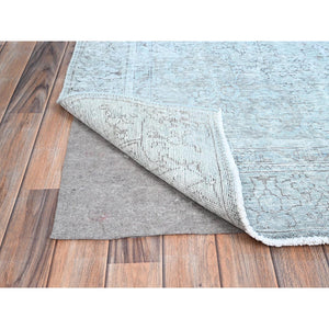 6'x8'9" Celestial Blue, Vintage Persian Tabriz, Hand Knotted Cropped Thin, Sheared Low, Evenly Worn, 100% Wool, Sides and Ends Professionally Secured and Cleaned, Oriental Distressed Rug FWR521628